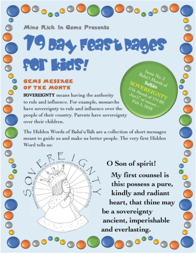 The Latest 19-Day Feast Pages for Kids! For the month of Sovereignty